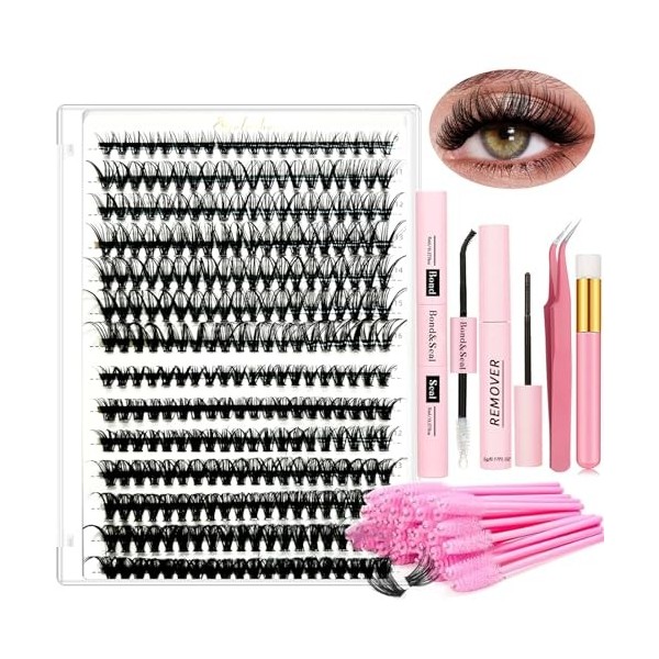 Kit Extension Cils DIY Kit De Cils Spécial Pour Débutants 280 Mèches de Cils Bouclés 40D Longueur Colle Adhésive Et Détanché