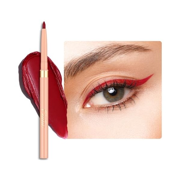 OULAC Crayon Yeux Waterproof, Eye Liner Rouge Mat avec Couleur Intense, Eyeliner Anti-salissures Texture Lisse et Crémeuse, T