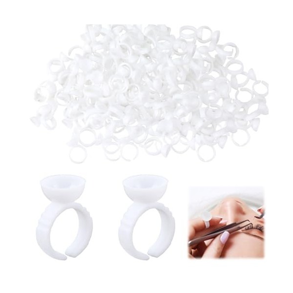 100 PCS Colle Bagues pour Cils Extensions, Bagues en Plastique pour Extension Cils, Support Colle à Cils, Tasses à Anneaux Co