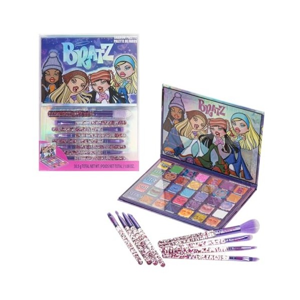 Bratz Palette de fards à paupières 35 couleurs chatoyantes et opaques, pigmentées et mélangeables, 8 pinceaux, parfaites pour