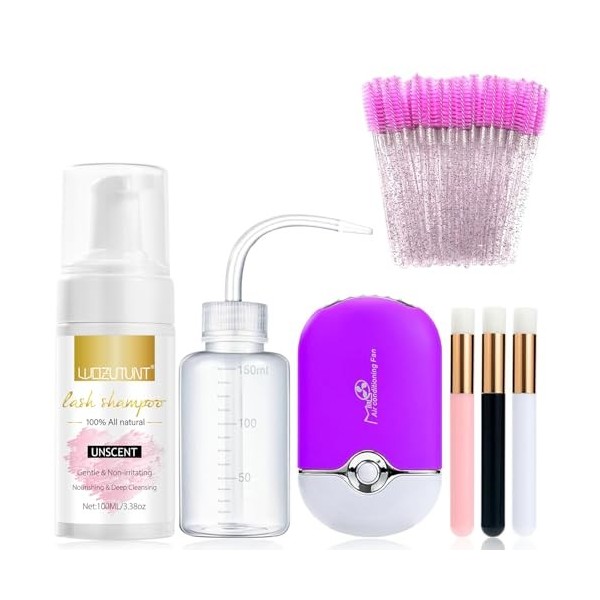 Nettoyant Pour Extensions De Cils, Mousse De Cils, Shampoing Pour Extensions De Cils, Mini Ventilateur Usb Rechargeable, Kit 