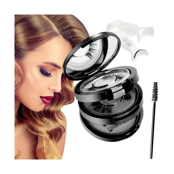 Faux Cils Magnétique Aimanté sans colle Cils Magnetique Naturel 3d Waterproof Effet sans Eye-Liner Réutilisables,avec Applica