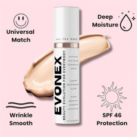 Fond de Teint Anti-âge Evonex, Maquillage Anti-âge Evonex, Crème Solaire Teintée pour Le Visage à Couvrance Légère Et Transpa