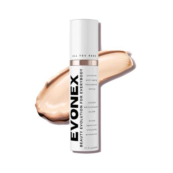 Evonex Age Defying Foundation, Sérum de fond de teint pour femmes, Sérum anti-âge, Teinte universelle, Couverture transparent