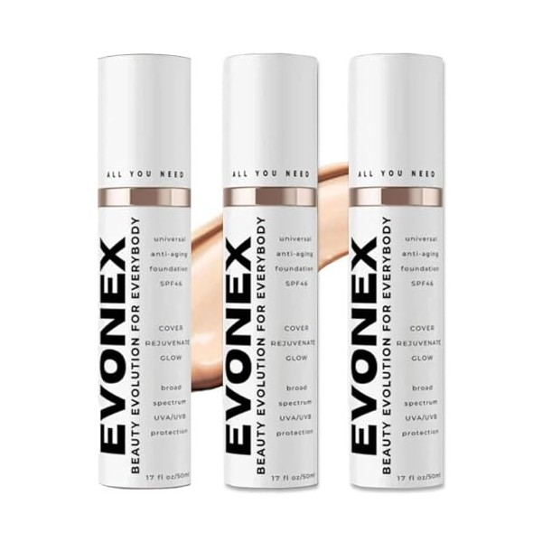 Evonex Age Defying Foundation, Sérum de fond de teint pour femmes, Sérum anti-âge, Teinte universelle, Couverture transparent