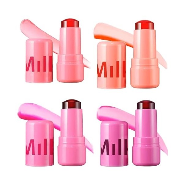 4 Pcs Milk Jelly Blush, Sheer Cheek & Lip Stain, Long Lasting Tint Have Transparent & Bright Colors, Lip Gloss Cheek Solid Mo