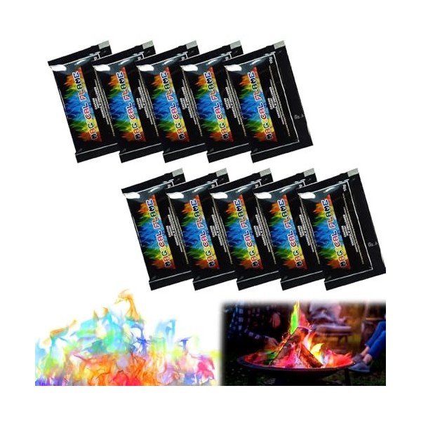 Poudre pour Colorer Les Flammes 10 PCS Feu Mystique en Poudre Poudre de Feu Colorée Poudre de Feu Magique Magique Flammes Feu