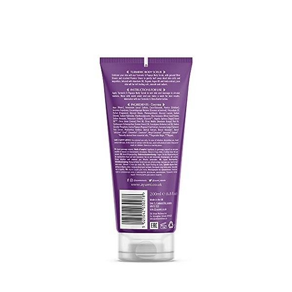 Ayumi Turmeric & Papaya Body Scrub, Vegan, Cruelty Free, Dermatologically Tested, 1 x 200ml