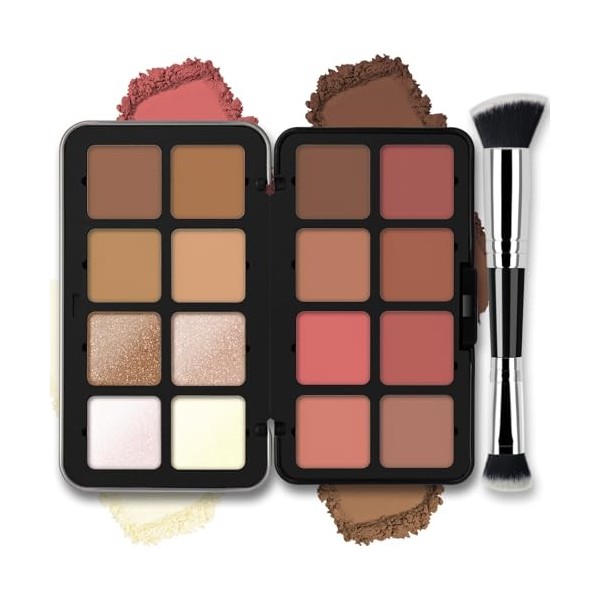 NewBang Palette De Poudre Pour Contours, Surligneurs Et Blush De 16 Couleurs Pour Les Joues Et Le Visage, Avec Un Effet Soyeu