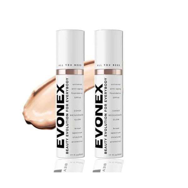 Evonex Age Defying Foundation, Evonex Age Defying Makeup, Universal Tint, Light Sheer Coverage Tinted Face Sunscreen, Anti-Ag