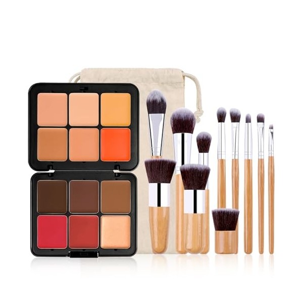 FantasyDay 12 Couleurs Makeup Fard à Joues Anti-Cernes Contouring Kit Crème Correcteur de Teint avec 11 Pinceaux Maquillage -