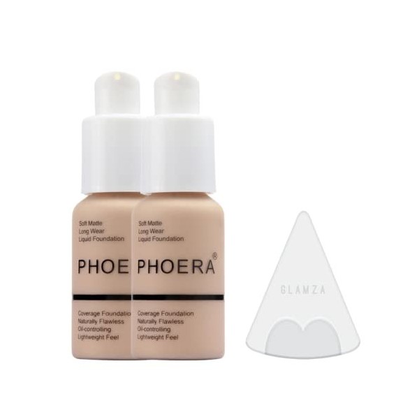 Glamza Phoera Fond de Teint Couvrance Totale - 24h Tenue Longue Contrôle de lHuile - Crème Correctrice Matte Douce et Lisse 