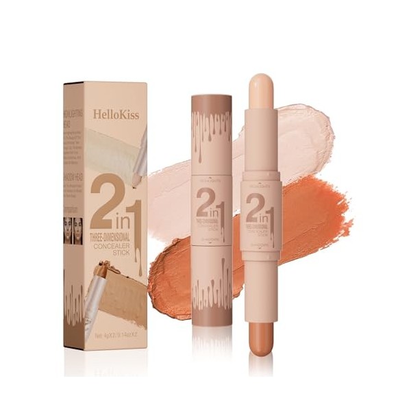 Double-ended Illuminateur, Bâton Surligneur 2 in1, Makeup Stick Highlight & Contour, Texture Crémeuse Contouring Maquillage, 