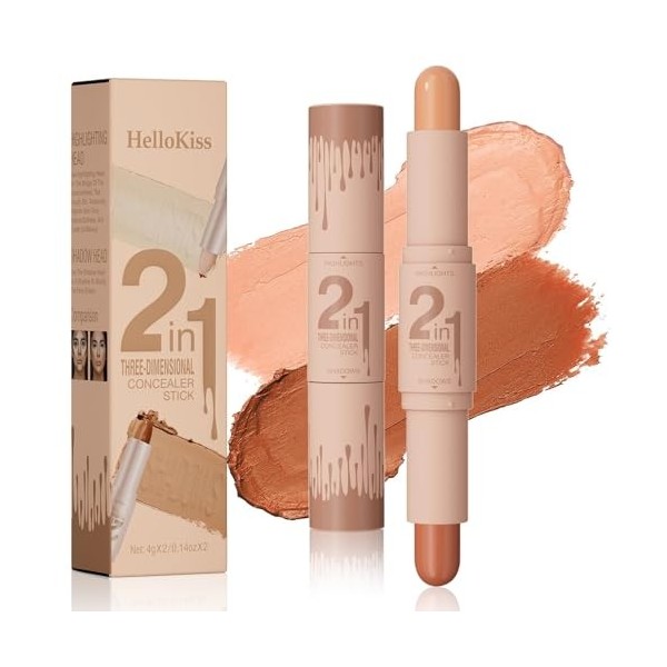 Double-ended Illuminateur, Bâton Surligneur 2 in1, Makeup Stick Highlight & Contour, Texture Crémeuse Contouring Maquillage, 