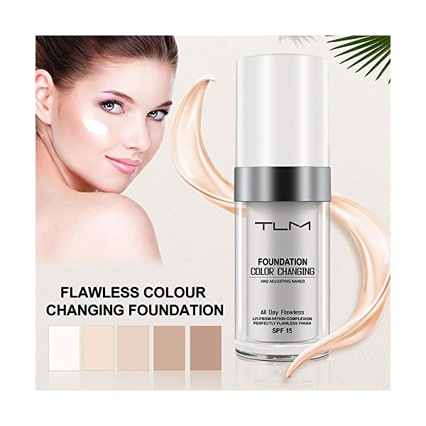 Foundation Color Changing 30ml, Fond de Teint Transformant Sans Défaut Pour les Teints Chauds, Correcteur liquide Nude, Corre