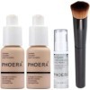 Glamza Phoera Set de Maquillage Complet Comprend x2 Fond de Teint Mat Nude 30ml, Base de Maquillage 6ml & Pinceau à Fond de T