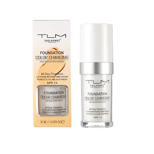 Fond de teint changeant de couleur, fond de teint liquide à couvrance totale, base de maquillage imperméable longue durée, an