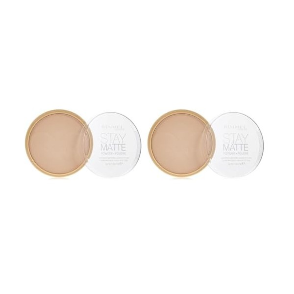 Rimmel - Poudre Compact Stay Matte - Anti-brillance - Fini mat et naturel - 005 Beige soyeux - 14gr Lot de 2 