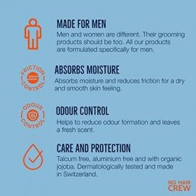 NO HAIR CREW poudre pour la zone intime. Poudre sans talc de la meilleure qualité, pour une sensation de sécheresse et de fra