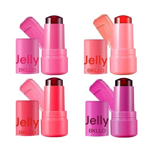 4 Pièces Blush Milk Jelly, Milk Makeup Cooling Water Jelly Tint, Milk Blush Stick, Hydratant, Longue Durée, pour Lèvres et Jo