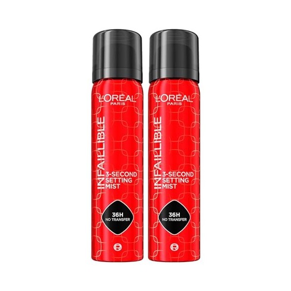 LOréal Paris Spray Fixateur Infaillible pour Maquillage Visage 3-Second Setting Mist 36H No-Transfer Waterproof Formule Légè