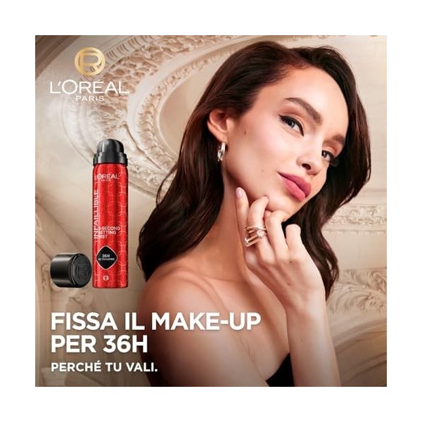 LOréal Paris Spray Fixateur Infaillible pour Maquillage Visage 3-Second Setting Mist 36H No-Transfer Waterproof Formule Légè