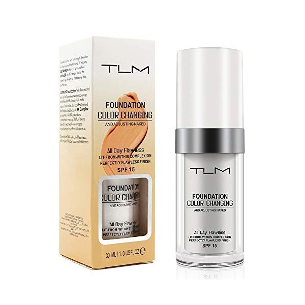 TLM Fond de teint liquide à changement de couleur naturelle hydratante pour la protection solaire et éclaircissante 30 ml