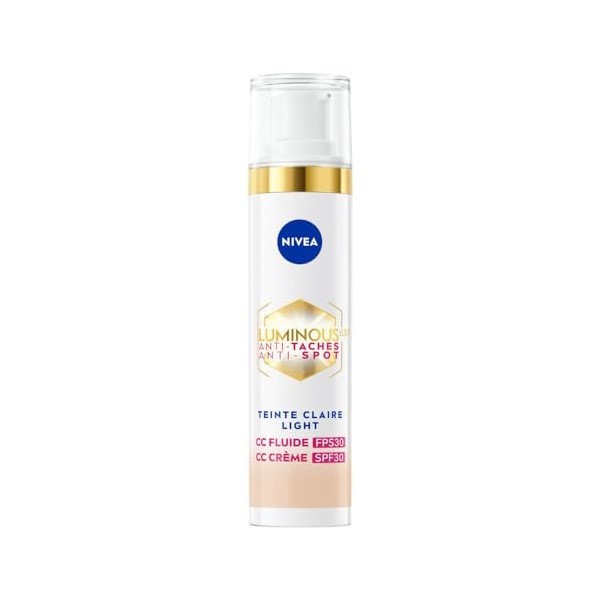 NIVEA Luminous 630 CC Fluide anti taches FPS30 Teinte Claire 1 x 40 ml , CC Crème teint unifié, Fond de teint couvrant imper