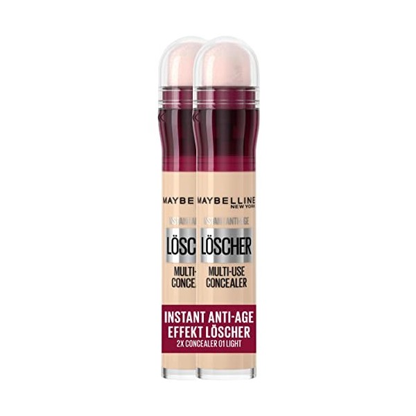 Maybelline New York Lot de 2 correcteurs effet anti-âge instantané, effaceur avec micro-applicateur effaçable, n° 01 Light, 2