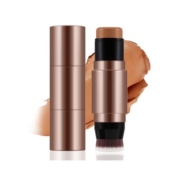 Apooliy Stick contour et correcteur 2 en 1 avec pinceau, stick crème bronzante, stick de maquillage visage waterproof, couvra