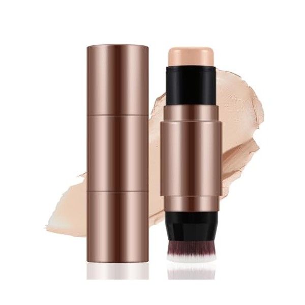 Apooliy Stick contour et correcteur 2 en 1 avec pinceau, stick crème bronzante, stick de maquillage visage waterproof, couvra