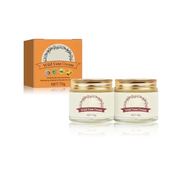 Tkekruh 2PC Crème Digname Sauvage 70g, Wild Yam Cream Organic, Crème Hydratante Visage, Wild Yam Root Cream, Crème à lyam S