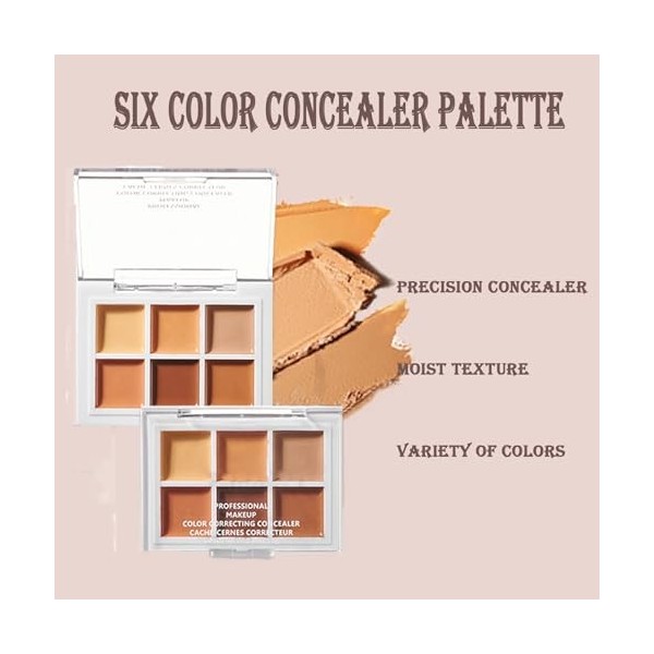 Palette de maquillage anti-cernes à couverture complète, 6 couleurs pour correcteur sous les yeux, acné et imperfections, bât