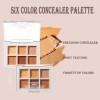 Palette de maquillage anti-cernes à couverture complète, 6 couleurs pour correcteur sous les yeux, acné et imperfections, bât