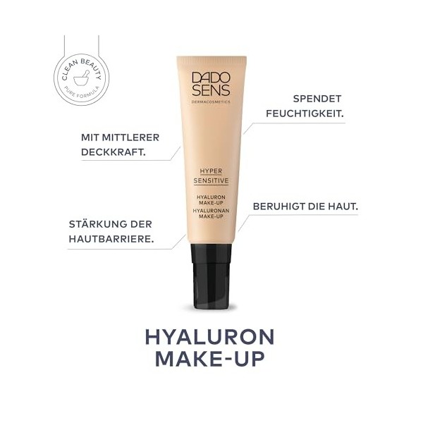 DADO SENS HYPERSENSITIVE HYALURON MAKE-UP beige 30 ml – Pour peaux sensibles, pour un teint naturel et uniforme, couvrance mo