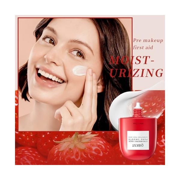 Apprêt pour le visage - Apprêt de maquillage à la fraise pour le visage - Apprêt invisible pour le visage - Hydratant, facile