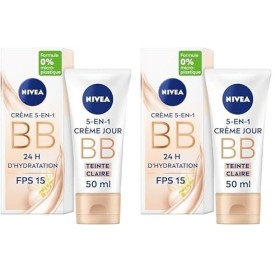 NIVEA BB Crème FPS 15 Teinte Claire 1 x 50 ml , Crème hydratante visage à lhuile de Jojoba BIO, Soin de jour FPS 15 pour un
