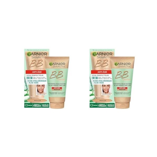 Garnier - BB Crème Anti-Âge - Soin Perfecteur Tout-en-1 Anti-Imperfections - FPS 25 - Enrichi en Acide Hyaluronique & Aloe Ve