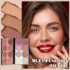 Prreal Palette de maquillage multifonction 3 en 1 pour contour, highlight, blush, 16 couleurs, avec contour blush et poudre b