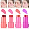 4PCS Rouge à Lèvres en Gelée, Makeup Blush Jelly Blush Stick Blush Léger et Aérien Teinture Transparente pour Yeux Lèvres et 