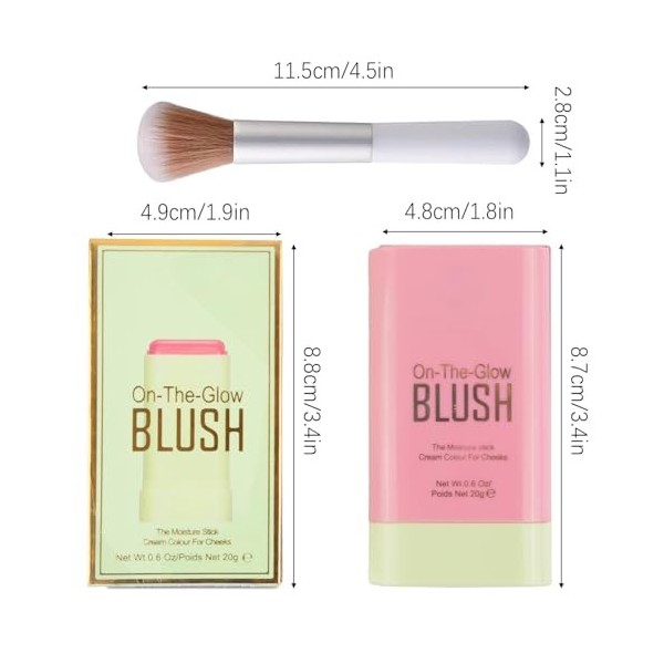 AYNKH 3 en 1 Blushers，Blush Stick pour Joues Lèvres Yeux, Blush Visage, Crème Hydratante Bronzante Blusher，Matte Facile à Est