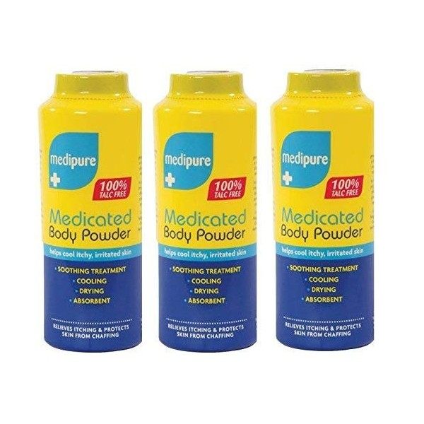 Medipure Lot de 3 poudres médicamenteuses pour le corps 100 % sans talc 200 g 600 g 