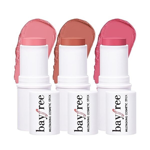 bayfree Cream Blush Stick,3PCS Blush et Fards à Joues Stick,Creme Stick Blush Hydratant Longue Tenue,Texture Légère,Maquillag