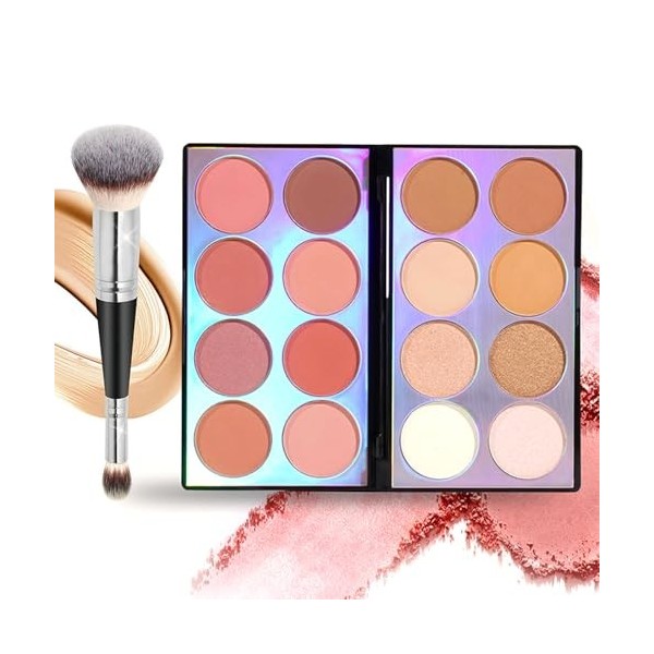 Joyeee 16 Couleurs Blush Contour Highlighter Palette de Maquillage avec Pinceau, Fard à Joues et Poudre Bronzante, Maquillage