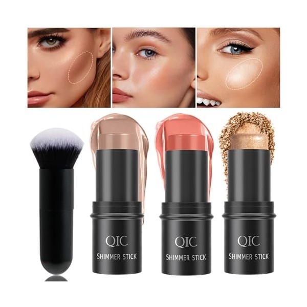 3 PCS Kit De Maquillage En Bâton De Contour, Teintes Avec Crème Bronzante, Contour, Surligneur Et Blush En Stick, Pour Sculpt