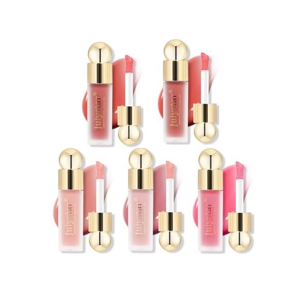 RoseFlower Fard à Joues Liquide, 5 Couleurs Blush Contouring Stick avec Pinceau pour Visage, Crème de Fard à Joues à la Mode,