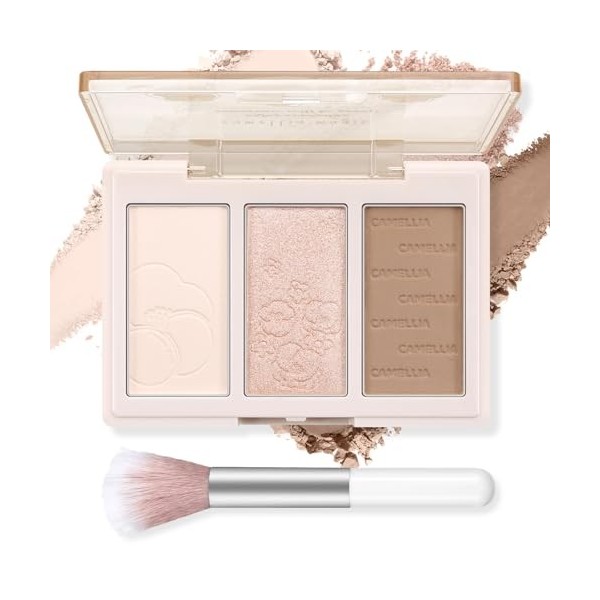 Boobeen Blush Contour Highlighter Makeup Palette - Palette de 3 couleurs de poudres mates ou scintillantes pour le blush, lé