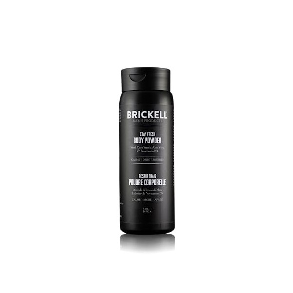 Brickell Mens Products Stay Fresh Body Powder for Men, Natural & Organic, Talc Free, Absorbs Sweat, Keeps Skin Dry