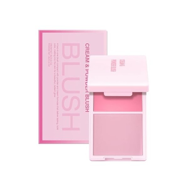 Bestvisse Palette de blush 2 en 1 pour crème et poudre, maquillage compact pour une couleur naturelle longue durée et une app