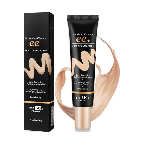 CC Crème,Fluide Fond de Teint Couvrant Imperfections,Durable Maquillage Nude Hydratant CC Crème,Anticernes,Anti-Terne et Anti